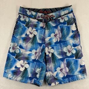 Robert Graham Mens Blue Floral Hibiscus Board Shorts Swim Trunks Size 32